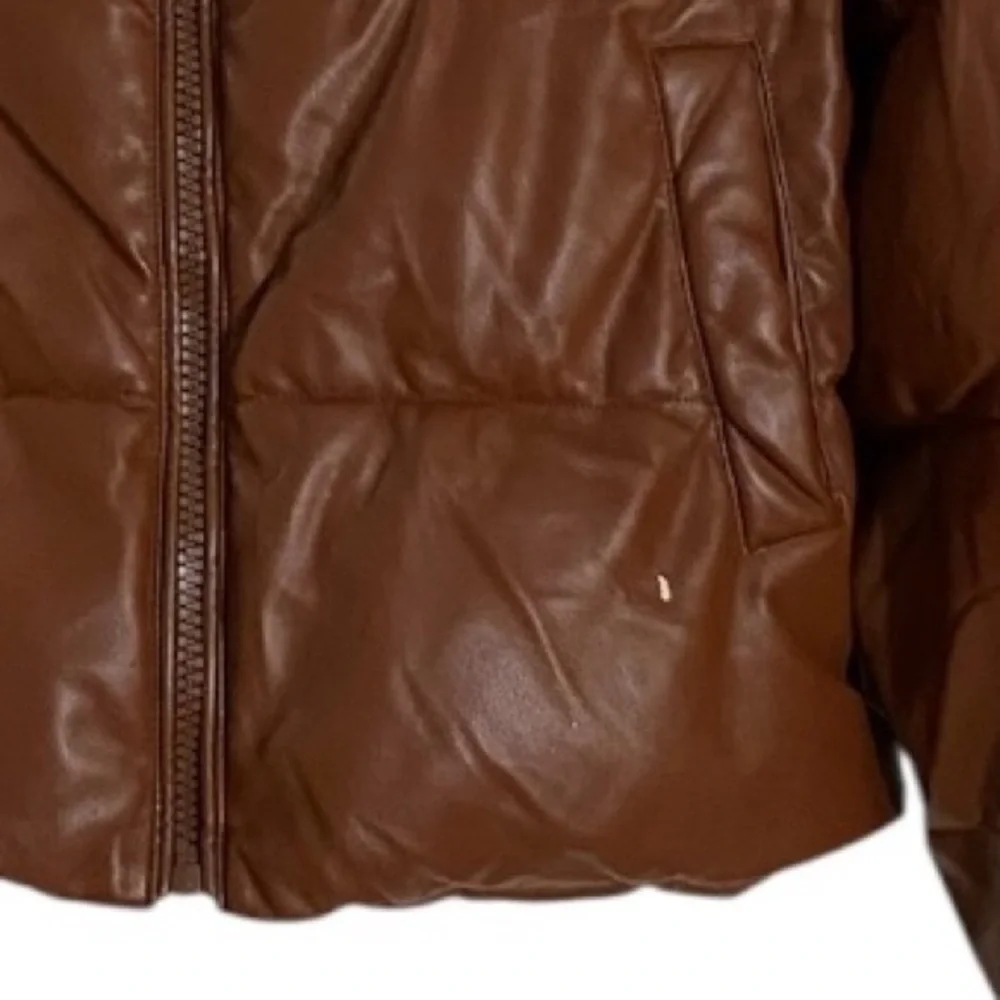 OOF Faux Leather Puffer Jacket Coat with Hood Brown Size IT 42 / US 6